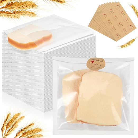 Outus 400 Pcs Cookie Packaging Bags with Seal, 7.1 x 7.5 Inch, White | Bakery Pastry Bags with Window, Heat Sealable Grease Resistant Paper to Go Bake Sleeves for Gift Giving Donut Bread Sandwich by Outus