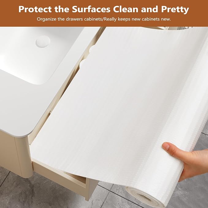 Shelf and Drawer Liner for Kitchen Cabinet, Non Adhesive Drawer Liner 17.5IN x 20FT, Non-Slip Thick Strong Grip Shelf Paper Liners, Waterproof Mats for Cupboard, Dresser, Pantry, Grey and White - Image 6