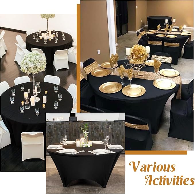 HAISIWLKJ 6Pcs 6FT Black Round Spandex Tablecloth 72 inch Stretchable Table Cover Tight Fit Stretch Tablecover Wrinkle Resistant Washable Table Cloth for Weddings Birthday Banquets Parties Festival - Image 7