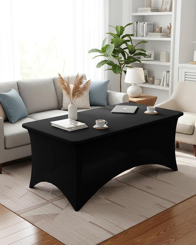 Fixwal 18 Pack 6FT Black Tablecloth Rectangle Spandex Fitted Table Cover - Image 2