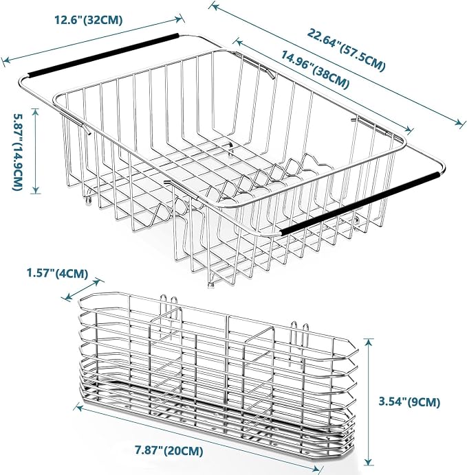 Large Dish Drying Rack in Sink Expandable, Adjustable304 Stainless Steel Metal Dish DrainerRack Organizer with Stainless Steel Utensil Holder Over Inside Sink Counter, Rustproof - Image 2
