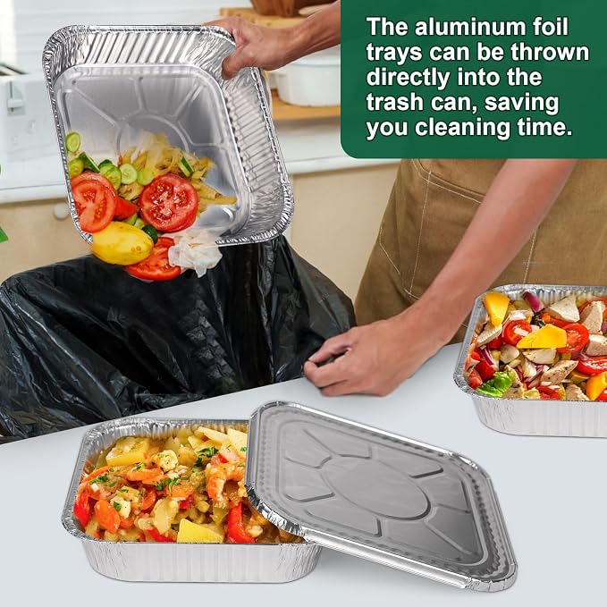 8x8 Inch Disposable Aluminum Foil Pans with Lids (15 Pack) - Heavy-Duty Baking Trays for Air Fryer, Oven- Reusable & Leakproof Design - Image 6