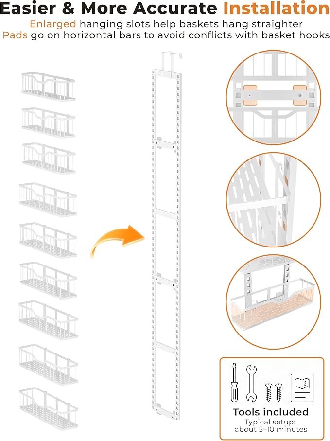 EVERIE Over the Door Pantry Organizer, 9-Tier Heavy Duty Door Storage Rack with Solid Bottom Baskets, Stable No-Bumping Design, Adjustable Hanging Shelves for Kitchen Pantry - Image 5