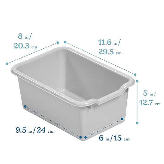 ECR4Kids Scoop Front Storage Bins, Multipurpose Organization, Light Grey, 10-Piece | Durable plastic, GREENGUARD Gold Certified, 1.2 gallon capacity, lightweight & nestable, built-in handle, classroom/home use - Image 2