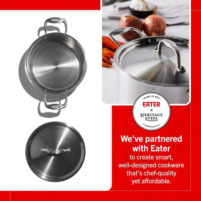 Heritage Steel x Eater 5 Quart Sauce Pot with Lid | Made in USA | 5-Ply Fully Clad Stainless Steel Pan | Stay Cool Handle Design | Induction Capable & Non-Toxic Cookware - Image 2