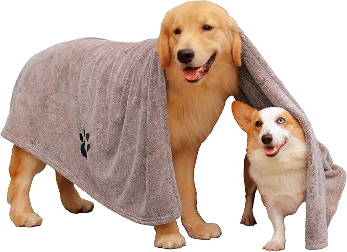 Dogvingpk Extra Large Dog Towels for Drying Dogs - Super Absorbent Soft Quick Dry Microfiber Pet Bath Towel for Large & Medium Dogs, 55 * 36 Inch Brown by Dogvingpk