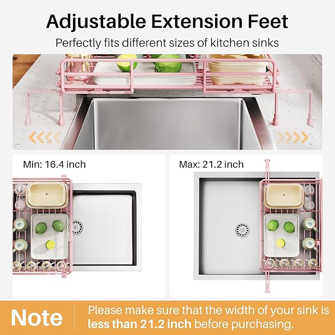 SNTD Expandable Dish Drying Rack for Kitchen Counter, Stainless Steel, Pink - Image 7
