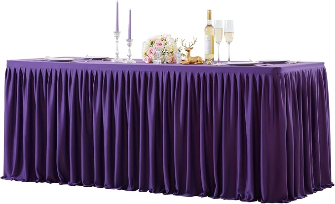 Wish Care Dark Purple Polyester Table Clothes for 4 Foot Rectangle Tables, Wrinkle Free Fitted Table Cover with Pleated Ruffle Table Skirt for Birthday Party Wedding Trade Show Event Display by WishCare