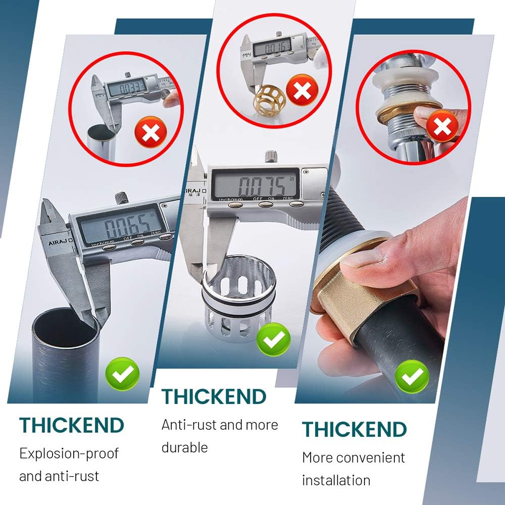 Bathroom Sink Drain, Vessel Sink Pop Up Drain with Detachable Basket Stopper,Anti-Explosion and Anti-Clogging Drain Strainer, Sink Drain Assembly Without Overflow Oil Rubbed Bronze, REGALMIX RWF082C