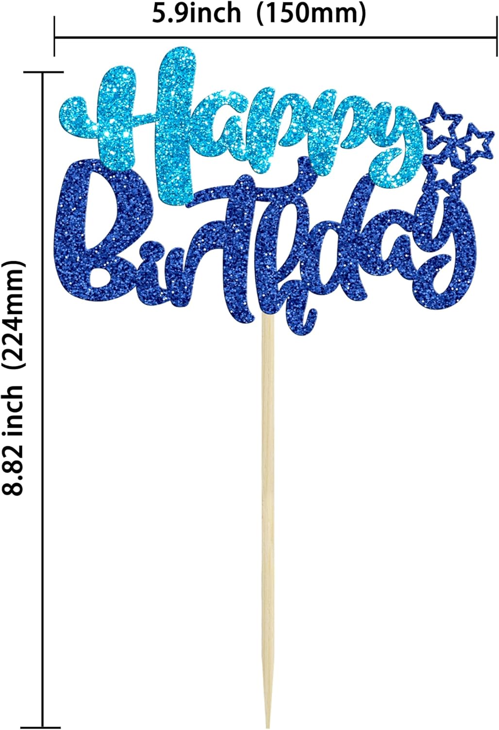 Ephlyn 24Pcs Happy Birthday Cupcake Toppers Double Layer Glitter Happy Birthday Cake Decorations for Baby Shower Theme Kids Boys Girls Birthday Anniversary Party Decorations Supplies Blue
