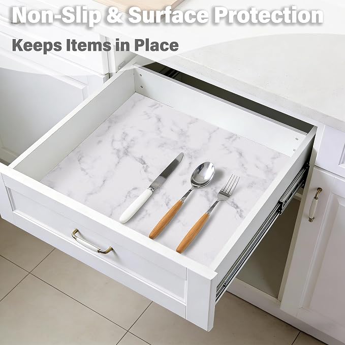 Drawer and Shelf Liners for Kitchen Cabinet,Non Slip Cabinet Liners for Shelves,Non-Adhesive Strong Grip Mats Protect Dresser Cupboard Liner,Shelf Paper-Marble 17.5" W x 236" L - Image 4