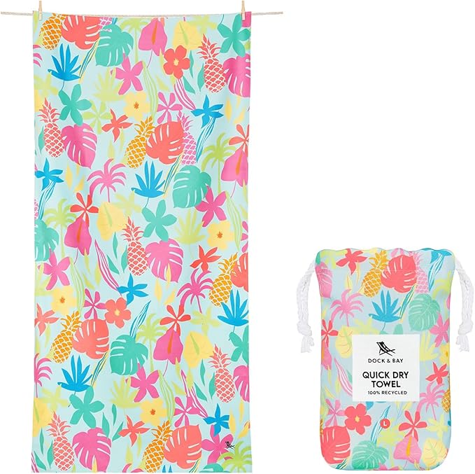 Dock & Bay Beach Towel - Quick Dry, Sand Free - Compact, Lightweight - 100% Recycled - Includes Bag - Aloha Glow - Extra Large (200x90cm, 78x35) by DockBay