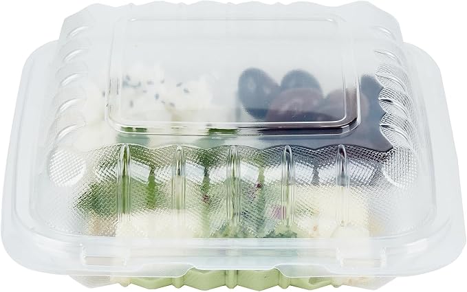 Restaurantware-Chef 101 30 Ounce Hinged Clamshell Containers, 100 Disposable Take Out Boxes - 3 Compartments, Secure Lids, Clear Meal Prep Containers, Microwavable, For Pasta Or Salads - Image 10