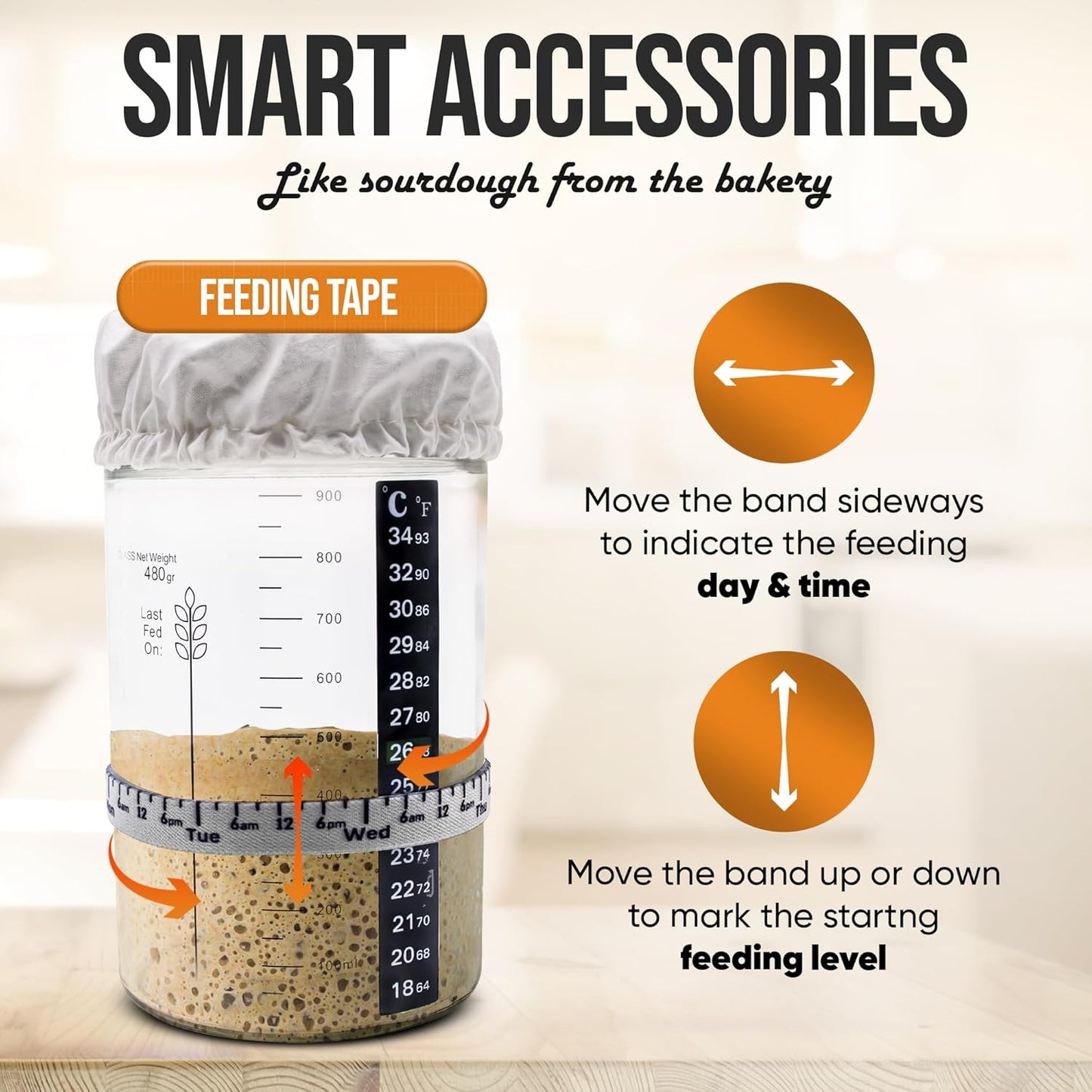 Sourdough Starter Kit - 34oz Large Capacity Glass Fermentation Jar with Lid, Silicon Spatula, and Measuring Spoons - Beginner Sourdough Starter Kit, Sourdough Bread Baking Supplies, Fermentation Kit