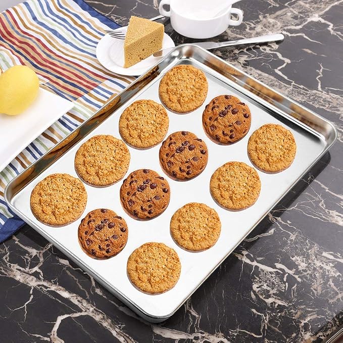 Wildone Baking Sheet & Rack Set [2 Sheets + 2 Racks], Stainless Steel Cookie Pan with Cooling Rack, Size 16 x 12 x 1 Inch, Non Toxic & Heavy Duty & Easy Clean - Image 8
