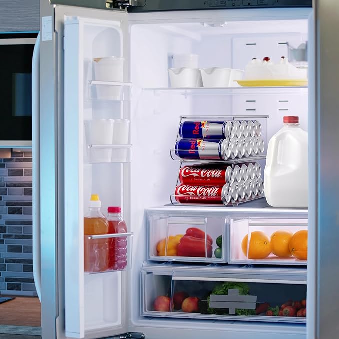 Sorbus Clear Skinny Can Organizer for Fridge, Stackable with Lids (2 Pack) | BPA-free construction keeps drinks arranged and visible, with easy dispenser access for chilled storage and restocking. - Image 3