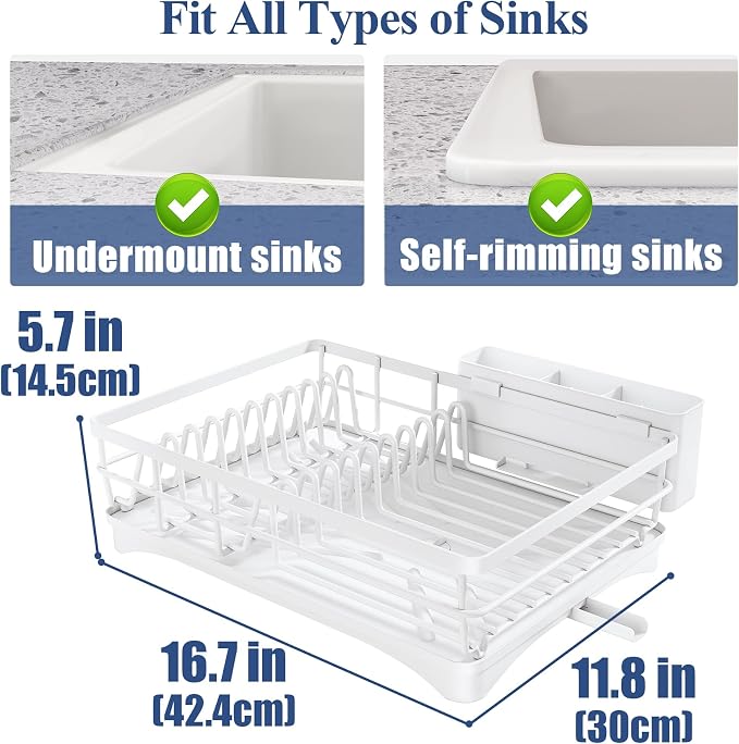 SNTD Dish Drying Rack for Kitchen Counter, 11.8" W x 16.7" L, White - Image 4