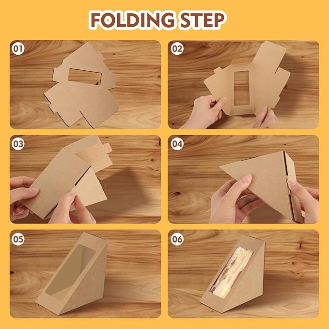 Paper Sandwich Box 50 Pieces Sandwich Take Out Boxes with Window Paper Take Out Containers Mini Burger Boxes for Bakery, Restaurant Takeaway service - Image 3