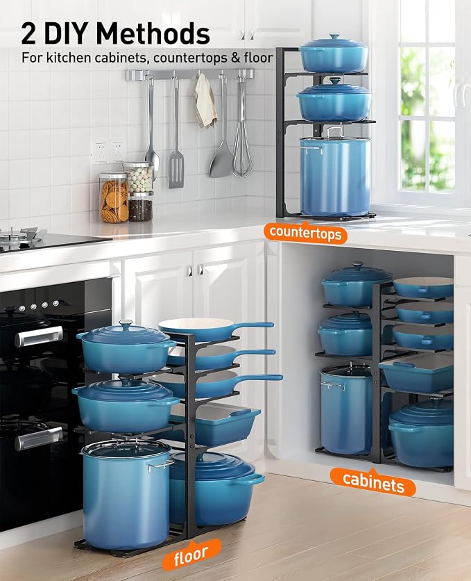 ORDORA Pots and Pans Organizer Under Cabinet 20.8", 8-Tier Adjustable Black - Image 5