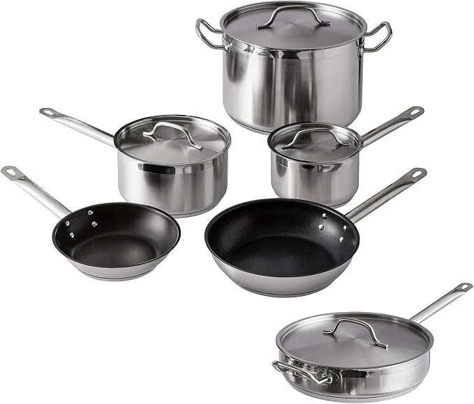 Stainless Steel Pots And Pans Set, Induction Cookware Set With 2 Saucepans, 2 Fry Pans Non-Stick, 5 Qt Sauté Pan And 12 Qt Stock Pot, Stainless Steel Cookware Set (10-Piece) by Unknown