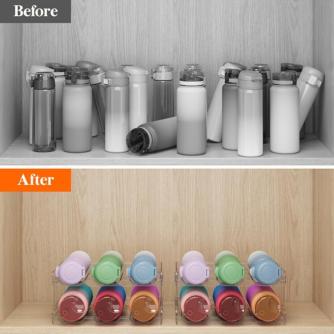 Lifewit Stackable Water Bottle Organizer for Cabinet, Clear Tumbler Holder | Large Slot for Up to 32 oz Cups, Plastic Wine Rack for Fridge, Pantry, Kitchen Organization & Storage, 2-Tier Holds 6 Bottles - Image 8