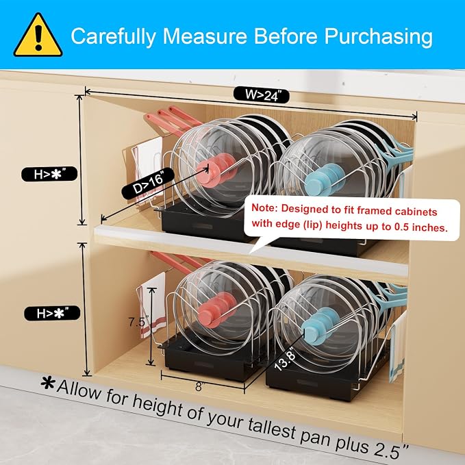 Golener Pots and Pans Organizer Under Cabinet, Pot Lid Holder, 2 Pack - Image 5