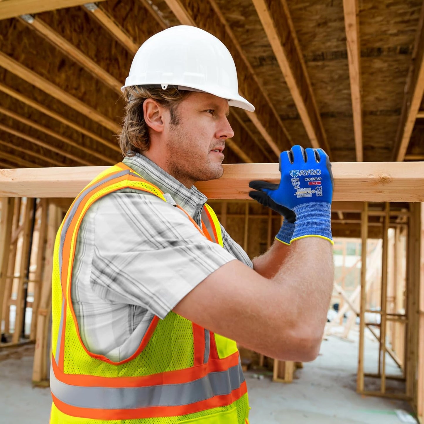 KAYGO Safety Work Gloves MicroFoam Nitrile Coated, 3 Pairs, KG18NB,Seamless Knit Nylon Glove with Black Micro-Foam Nitrile Grip,Ideal for General Purpose,Automotive,Home Improvement,Blue, XL