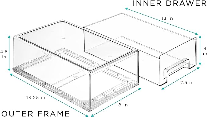 Sorbus Clear Stackable Storage Drawers for Refrigerator (Medium, 2 Pack) | Pull-out acrylic compartments with handles keep pantry and kitchen items accessible and chilled contents easy to view. - Image 3