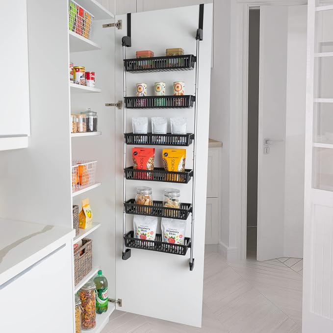 Smart Design Over-the-Door Organizer for Storage – Perfect for Pantry Organization, Bedroom, Bathroom Storage, Playroom, or Kitchen - Adjustable Steel Frame with 6 Baskets & Wall Mount – Black - Image 2