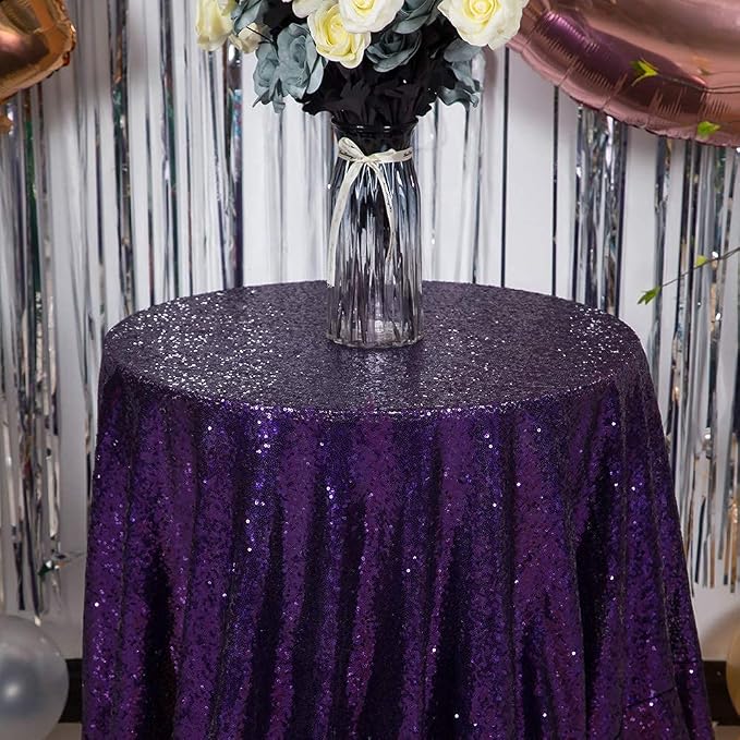 JYFLZQ Purple Sequin Tablecloth, Glitter Party Table Cover 90 Inch Round - Image 2