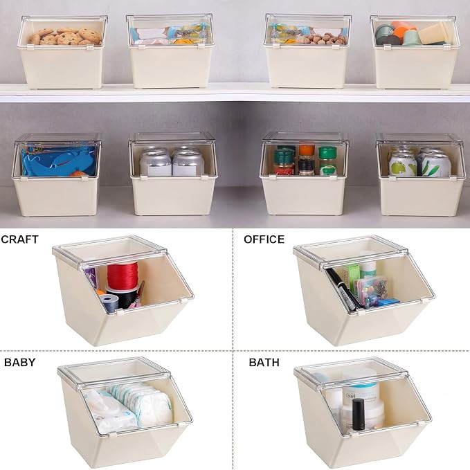 Yerliker 6 Pcs 4 Pcs Stackable Storage Bins with Lids Organizer, White - Image 5