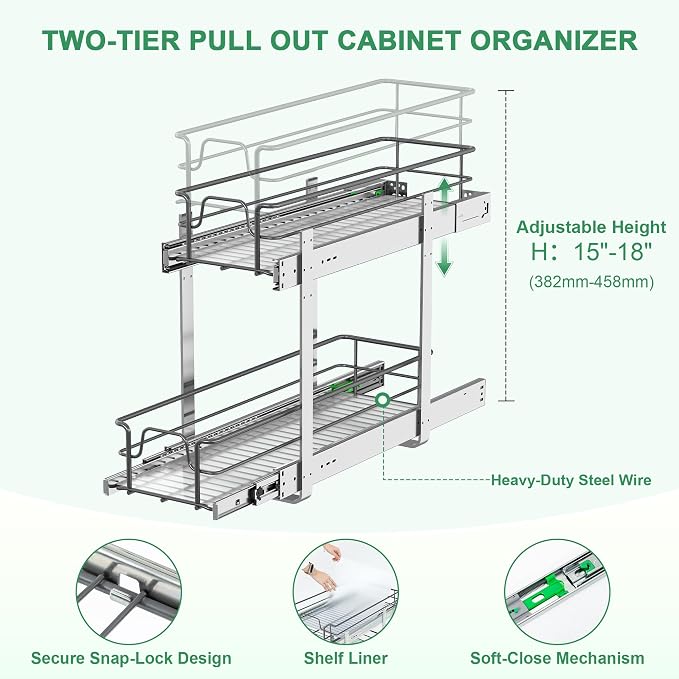 2-Tier Pull Out Cabinet Organizer (8" W x 22" D) - Image 5