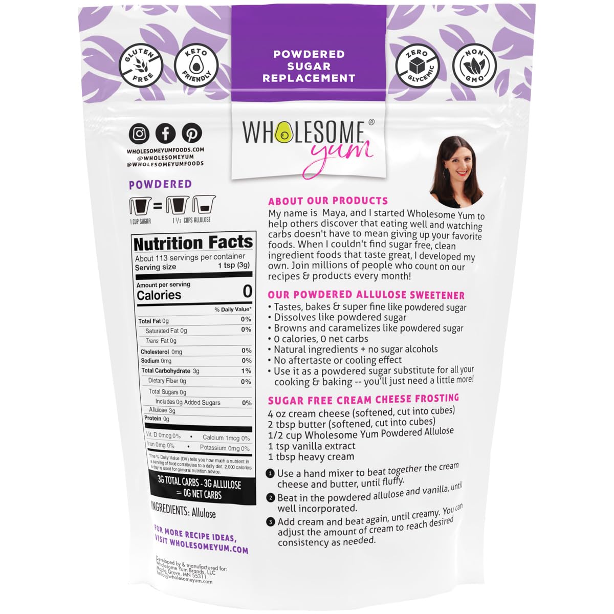 Wholesome Yum Powdered Allulose Sweetener - Natural Keto Powdered Sugar Substitute - Non GMO, Zero Carb, 0 Calorie, Sugar Free, No Aftertaste, Tummy Friendly - Confectioners Sugar Replacement (12 oz)