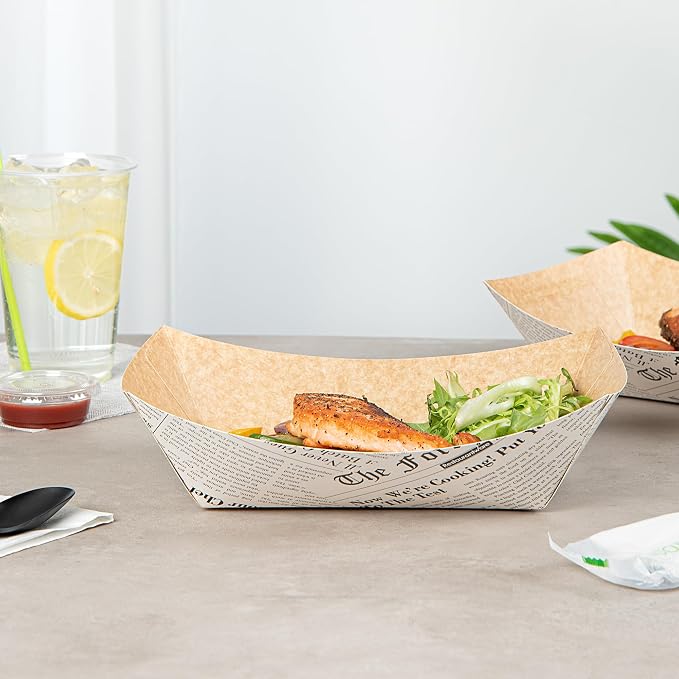 Restaurantware Paper lb Newsprint Food Tray Boat, 50 Pack - Image 4