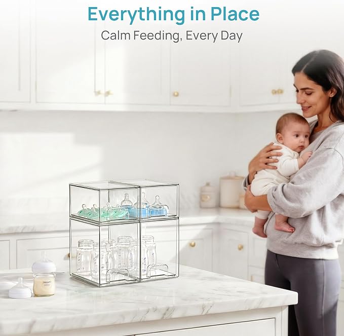 Vtopmart Clear Stackable Storage Drawers Set of 4, Baby Bottle Organizer | Multi-purpose Plastic Boxes Ideal for Kichen Countertop, Vanity, Bathroom, Cabinet, Pantry Organization - Image 5