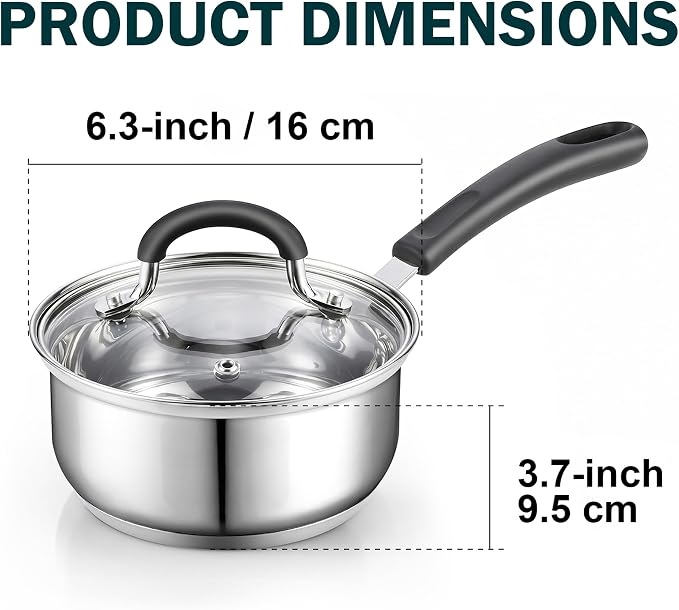 Cook N Home Professional 2 Quart Stainless Steel Saucepan with Lid, Small Kitchen Induction Cooking Sauce Pot Pan, Stay-Cool Silicone Handle, Dishwasher Safe - Image 2