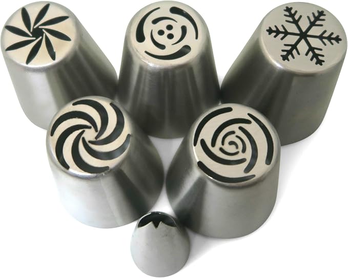 Wenburg Russian Piping Tips Set - Cupcake Decorating Kit - 25 Large & 4 Small Nozzles (incl. Leaf attachments), 3 Adapters, 1 Silicone and 30 Disposable Piping Bags, Manual (Deluxe) - Image 6