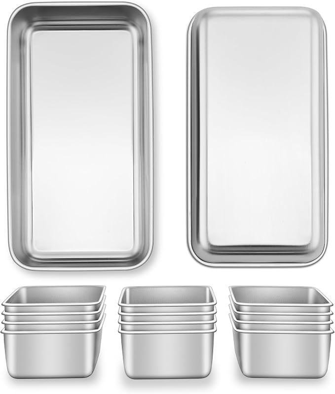 E-far Bread Pans for Homemade Bread, 14 Pack 9 x5 Inch Stainless Steel Loaf Pans, Rectangle Metal Bakeware for Baking Banana Loaf Meatloaf Brownies, Healthy & Non Toxic, Easy Release & Dishwasher Safe by E-far