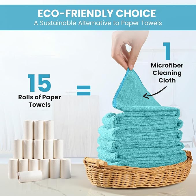 34 Pack Microfiber Cleaning Cloth, 4 Assorted Colors Cleaning Rags for Housekeeping, Colorful Reusable Microfiber Towels for Car, Kitchen, Bathroom and Household Cleaning Supplies, 11.8"X11.8" - Image 6