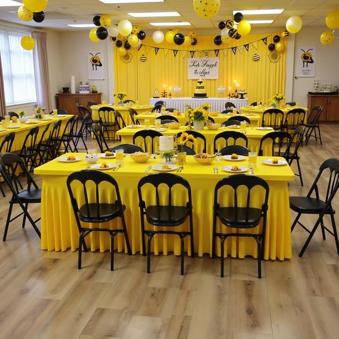 leegleri 4 Pack Yellow Spandex Fitted Table Clothes for 8 Foot Rectangle Tables, Wrinkle Free 8ft Spandex Table Cover, Spandex Table Skirt for 8FT Rectangle Tables-for Banquet Weddings Parties - Image 8