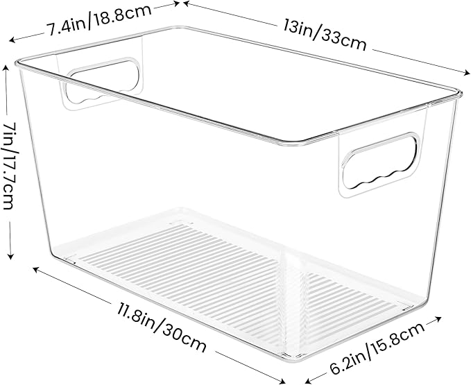 YIHONG 8 Pack Clear Storage Bins, Pantry Organizer Bins with Handle, XL | Plastic Bins, Pantry Storage Containers for Kitchen, Freezer, Cabinet, Closet, Bathroom, Under Sink Organizers and Storage - Image 2