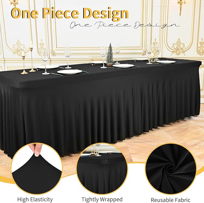6 Packs Black Spandex Table Clothes for 8 Ft Tables - Image 3
