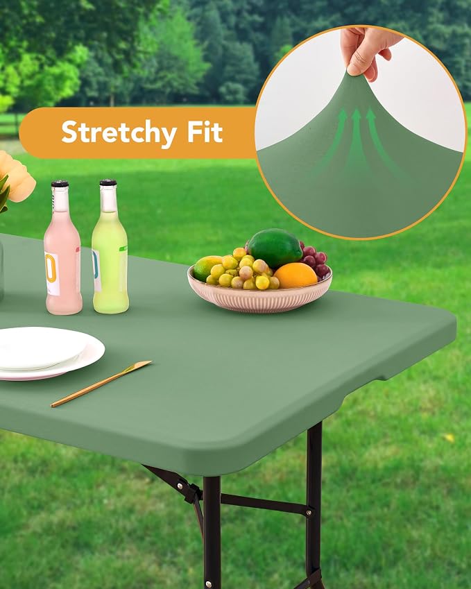 Fitted Tablecloth Rectangle Table Cloths with Elastic, 6 ft, Sage, 6 Pack - Image 2