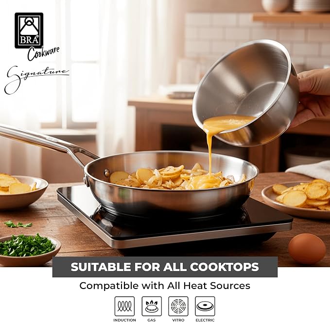 BRA COOKWARE Signature Stainless Steel Frying Pan | 9.5 Inches Skillet - Image 5