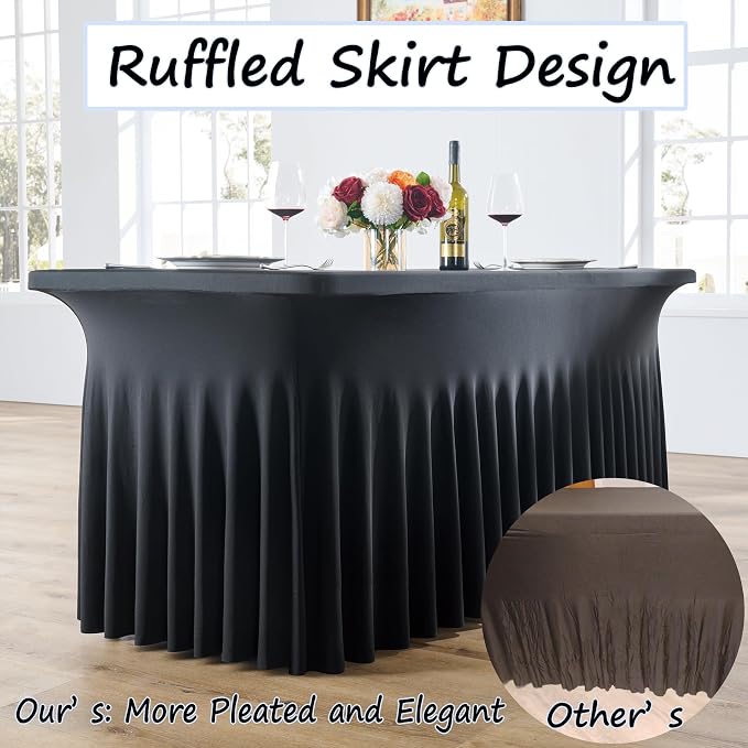 4 pk Black Spandex Tablecloth 6ft with Ruffled Skirt,Wrinkle Free High Stretch Fitted Tablecloths for 6 Foot Rectangle Tables,Pleated Elastic Spandex Table Covers 6ft for Parties Wedding Banquet - Image 3