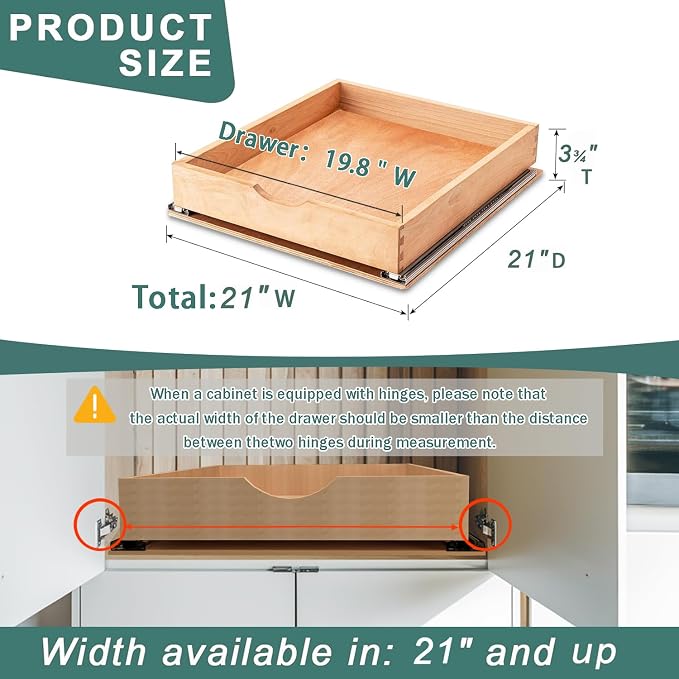 Fully Assembled Pull Out Cabinet Drawer, Wood Pull Out Cabinet Organizer, Soft Close Slide Out Pull Out Drawers for Kitchen Cabinets, Fast and Easy DIY Installation, 21”W x 21”D - Image 3
