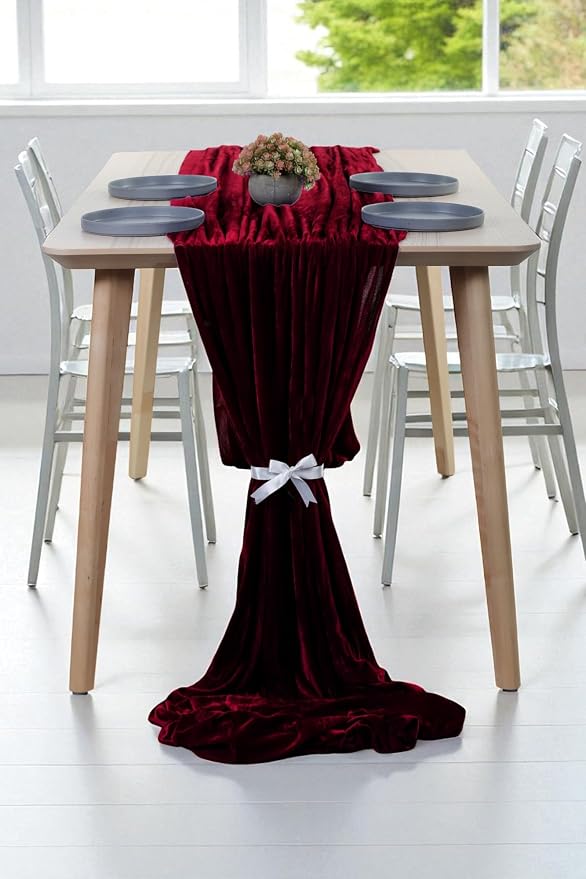 MDS® Pack of 6 | Burgundy | Velvet Table Runner 20 x 120 Inches 10ft Long Luxurious Soft Romantic Wedding Runners for Party Reception Bridal Shower Birthday Banquets Dinner Table Decoration - Image 3