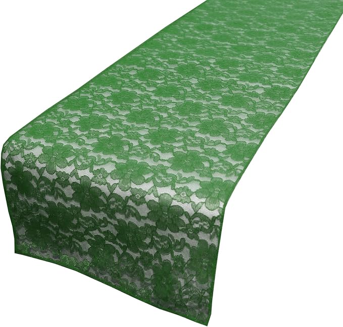 Zen Creative Designs 10 Pack Floral Lace Table Runner Sheer Lace Event Party Wedding Table Decor (12" by 90", Hunter Green) by ZenCreativeDesigns