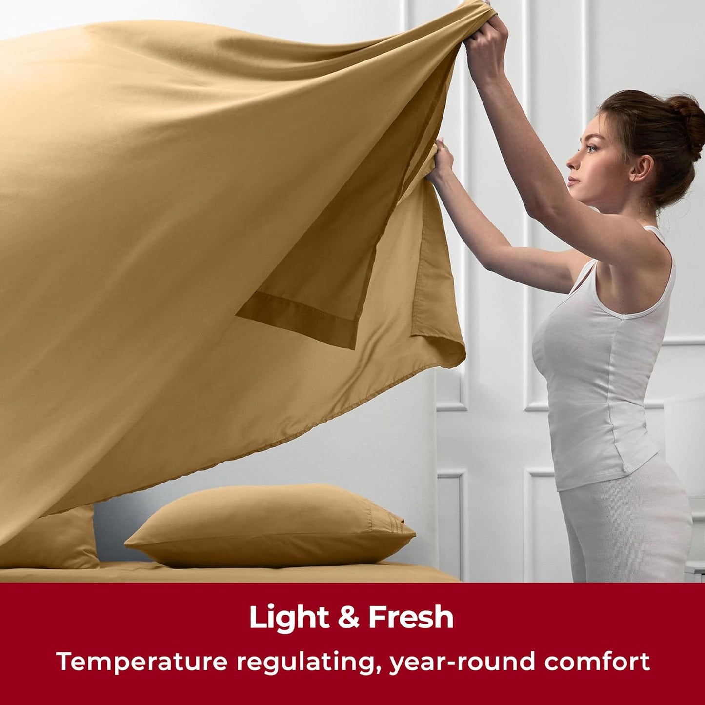 Mellanni Twin Sheets Set - 3 PC Iconic Collection Bedding - Hotel Luxury, Extra Soft, Cooling Bed Sheets - Wrinkle, Fade, Stain Resistant (Twin, Gold)