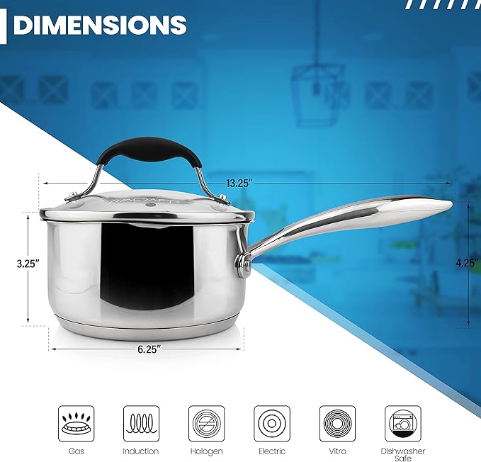 AVACRAFT 1.5 Quart Stainless Steel Saucepan with Glass Strainer Lid - Image 3